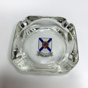 Vintage 1980s Nova Scotia Flag Souvenir Ashtray Square Glass Travel